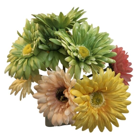 Silk Gerbera Daisy Floral Arrangement - Green Yellow & Pink Multicolor - Picture 4 of 10